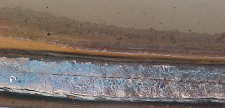 Top view of a centerline crack. Sometimes these cracks are barely visible to the naked eye and thus non-destructive inspection methods like liquid dye penetrant are used.